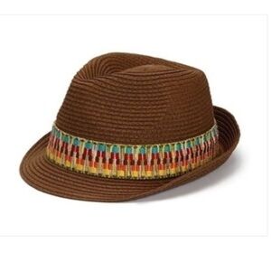 Fedora 100% Straw Boardwalk Brown Hat Woven Rainbow Band Beach Vacation Summer